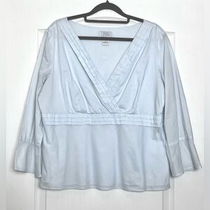 Vtg Loft Pleated 100% Cotton Top Size 14 Light Blue Side Zip 3/4 Sleeves